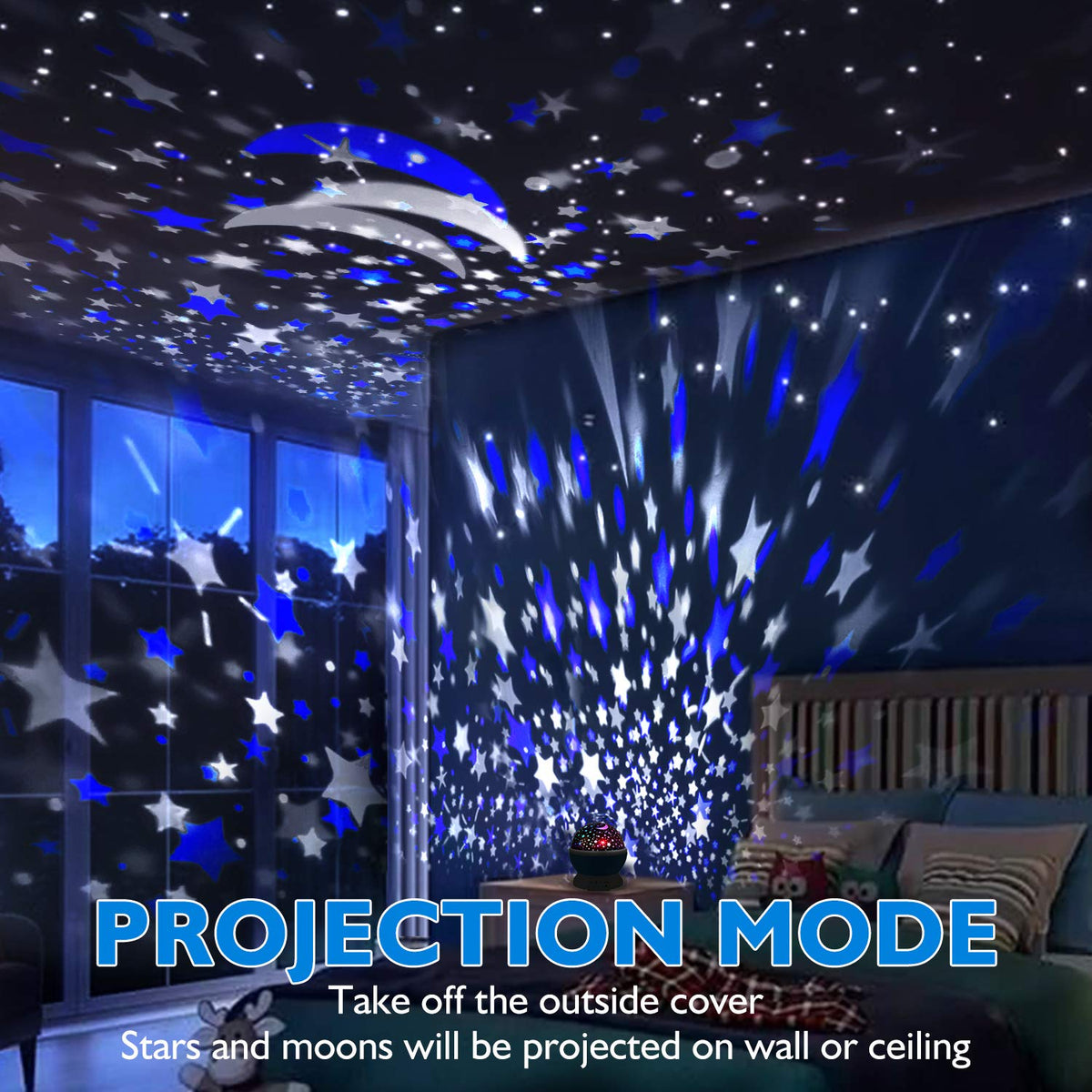 RICTLY Night Light for Kids, Kids Night Light Nebula 360 Degree Rotation - 4 LED Bulbs 12 Light Color Star Projector Changing with USB Cable, Romantic