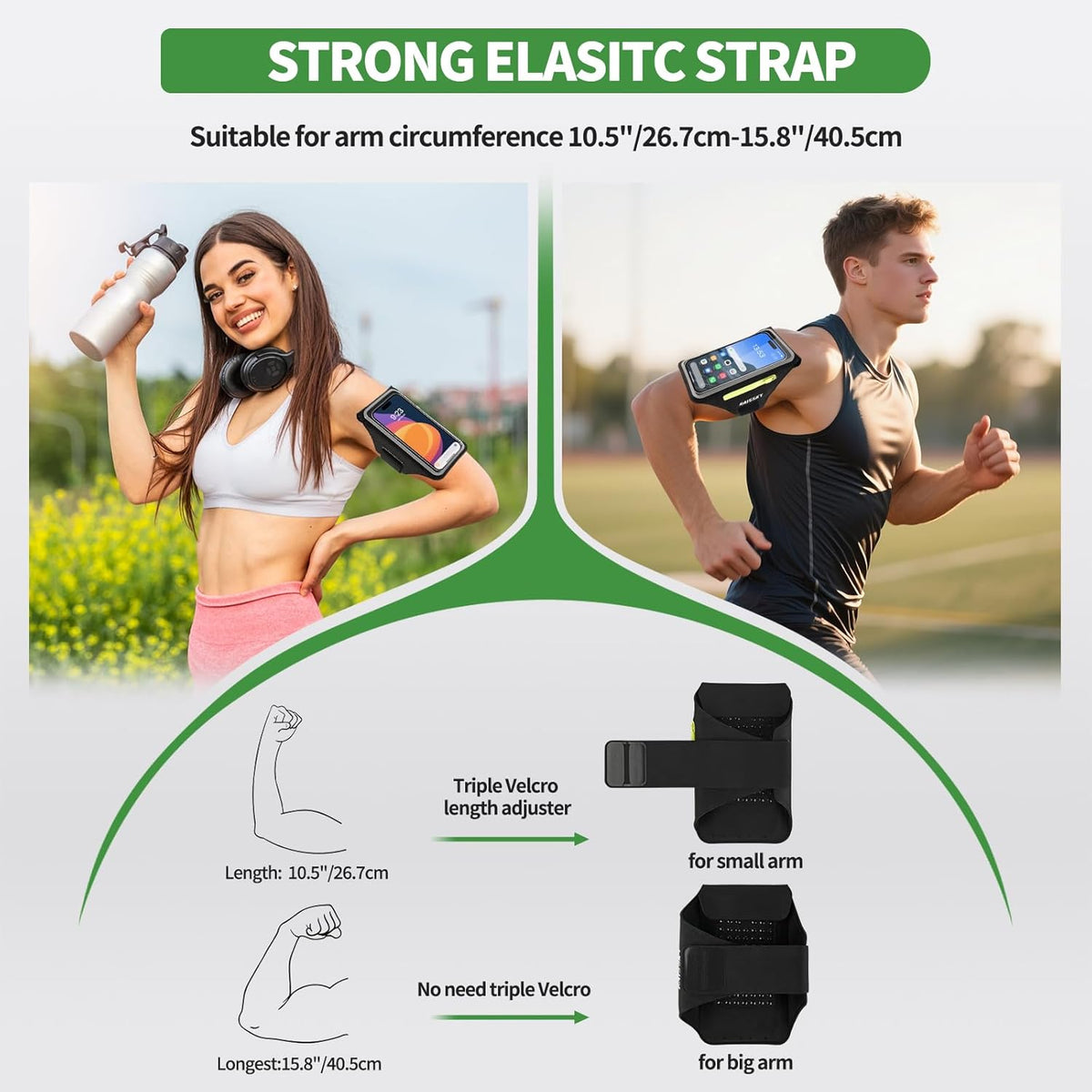 Running Armband with Earphone Bag for iPhone 16/15/14 Max/Pro/Plus & Galaxy S20/S10, Touchscreen Compatible, Phone Holder for Running with Card Slot & Key Pockets, Fit Up to 6.9 Phone