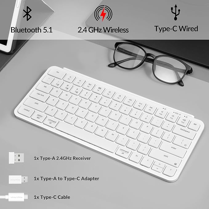 Keychron B1 Pro Ultra-Slim ZMK/Launcher Wireless Bluetooth 2.4 GHz/Wired Connection Keyboard for Mac Windows Linux - White