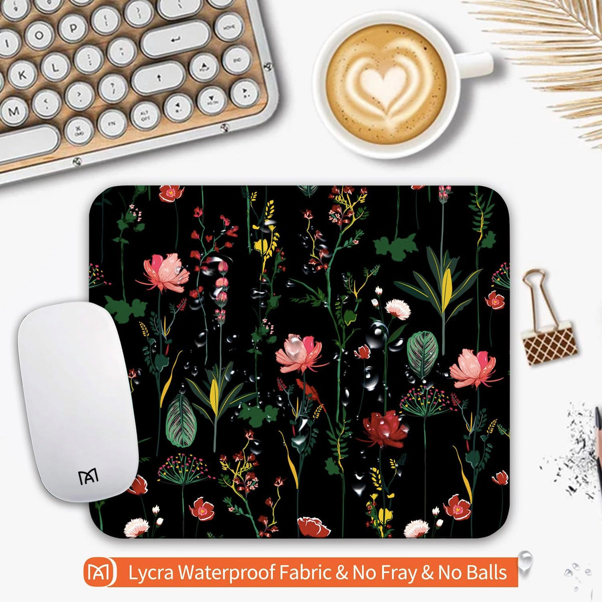 Square Mouse Pad Blooming Botanical Flowers,Personalized Premium-Textured Custom Mouse Mat Design,Washable Mousepad Cloth,Non-Slip Rubber Base Computer Mouse Pads for Wireless Mouse