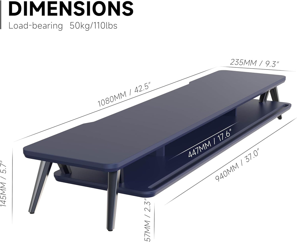 Fenge Dual Monitor Stand, Monitor Stands Riser for 2 monitors, 42.5 Inch Wood Desk Shelf with Storage Organizer and Cable Management for Office Desk Accessories