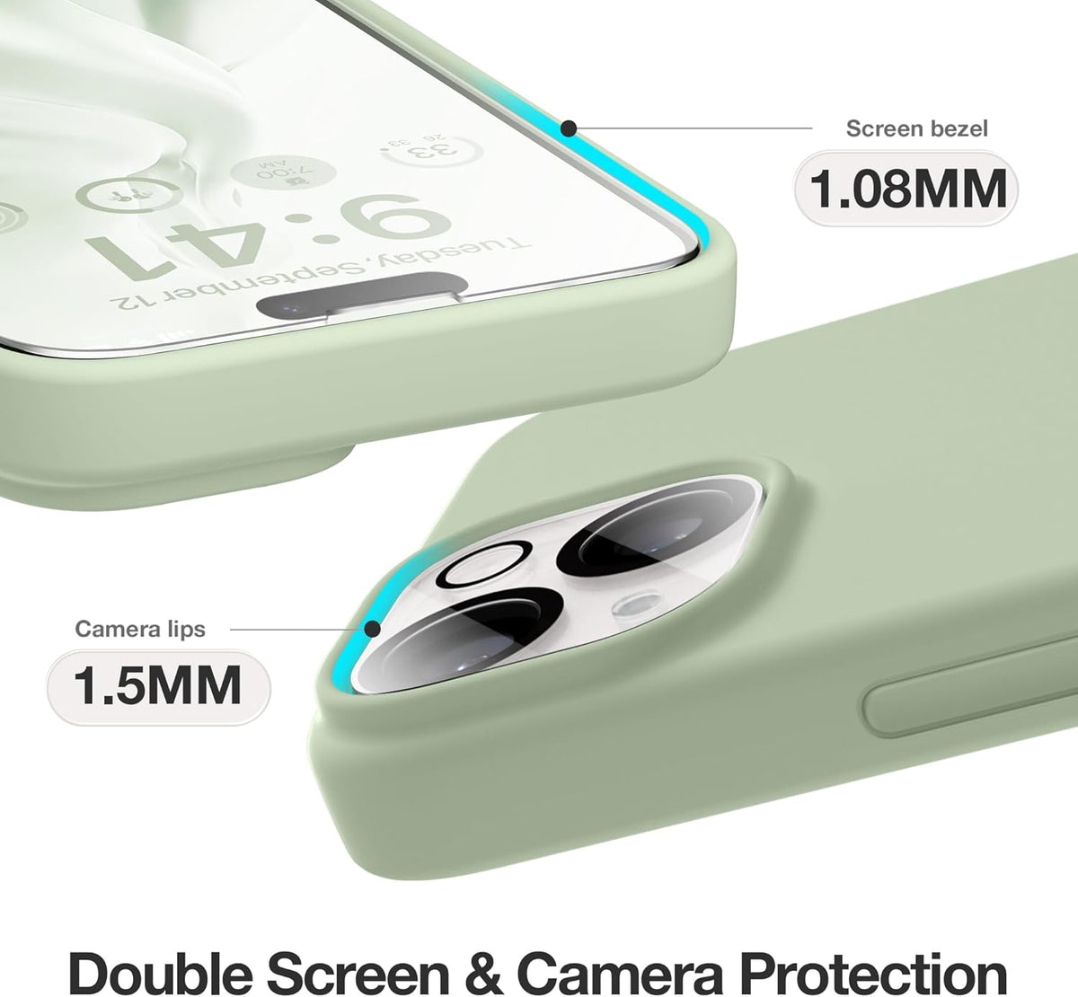 GONEZ Silicone Case for iPhone 14 with 2X Screen Protector & 2X Camera Lens Protector, Liquid Shockproof Cover, Pastel
