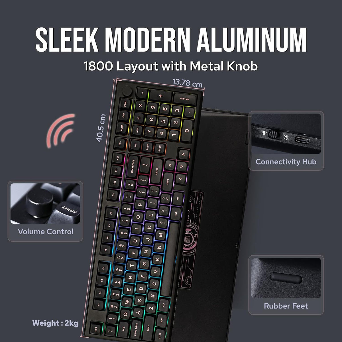 EPOMAKER Galaxy100 QMK/VIA Wireless Gaming Keyboard, Aluminum Shell, Bluetooth/2.4Ghz/USB-C, Pre-Lubed Hot-Swappable Linear Switches, NKRO, RGB Backlit (Black, Wisteria Linear Switch)