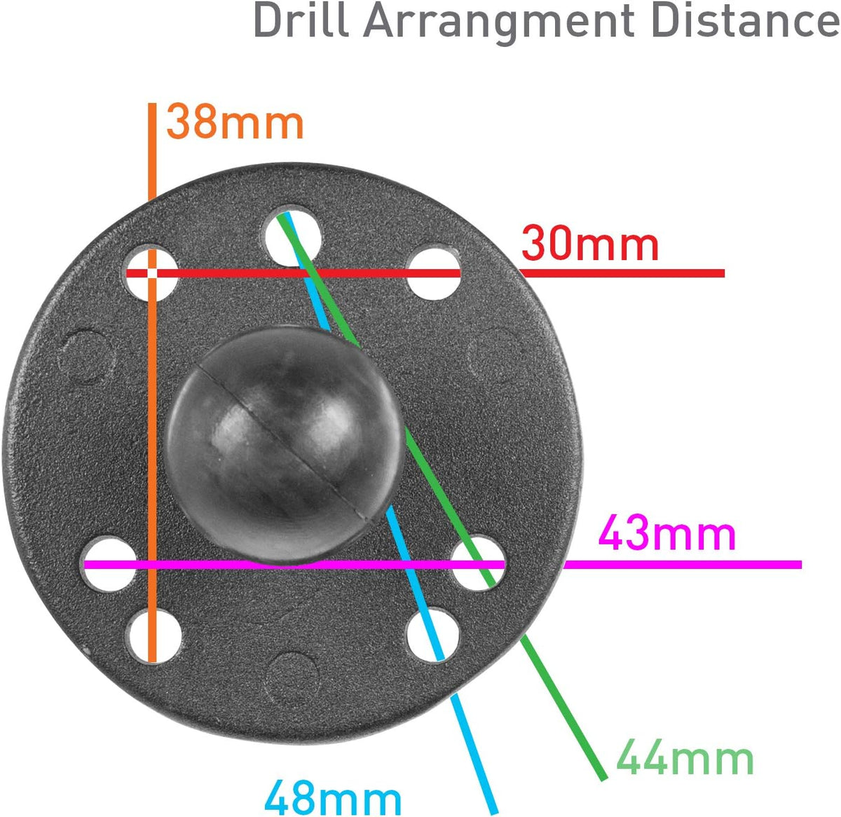 iBolt 25mm / 1 inch Metal AMPS Round Adapter Plate for Industry Standard Dual Ball Socket mounting arms, 22209