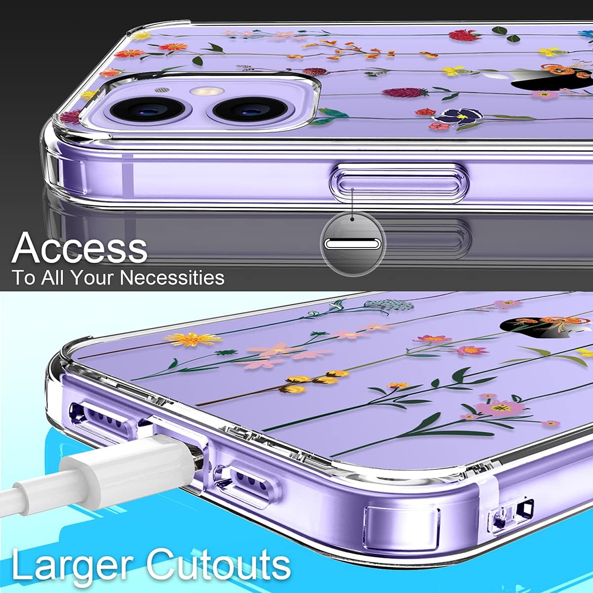 GiiKa iPhone 12 Case with Screen Protector, Clear Floral Shockproof Hard Case with TPU Bumper for iPhone 12