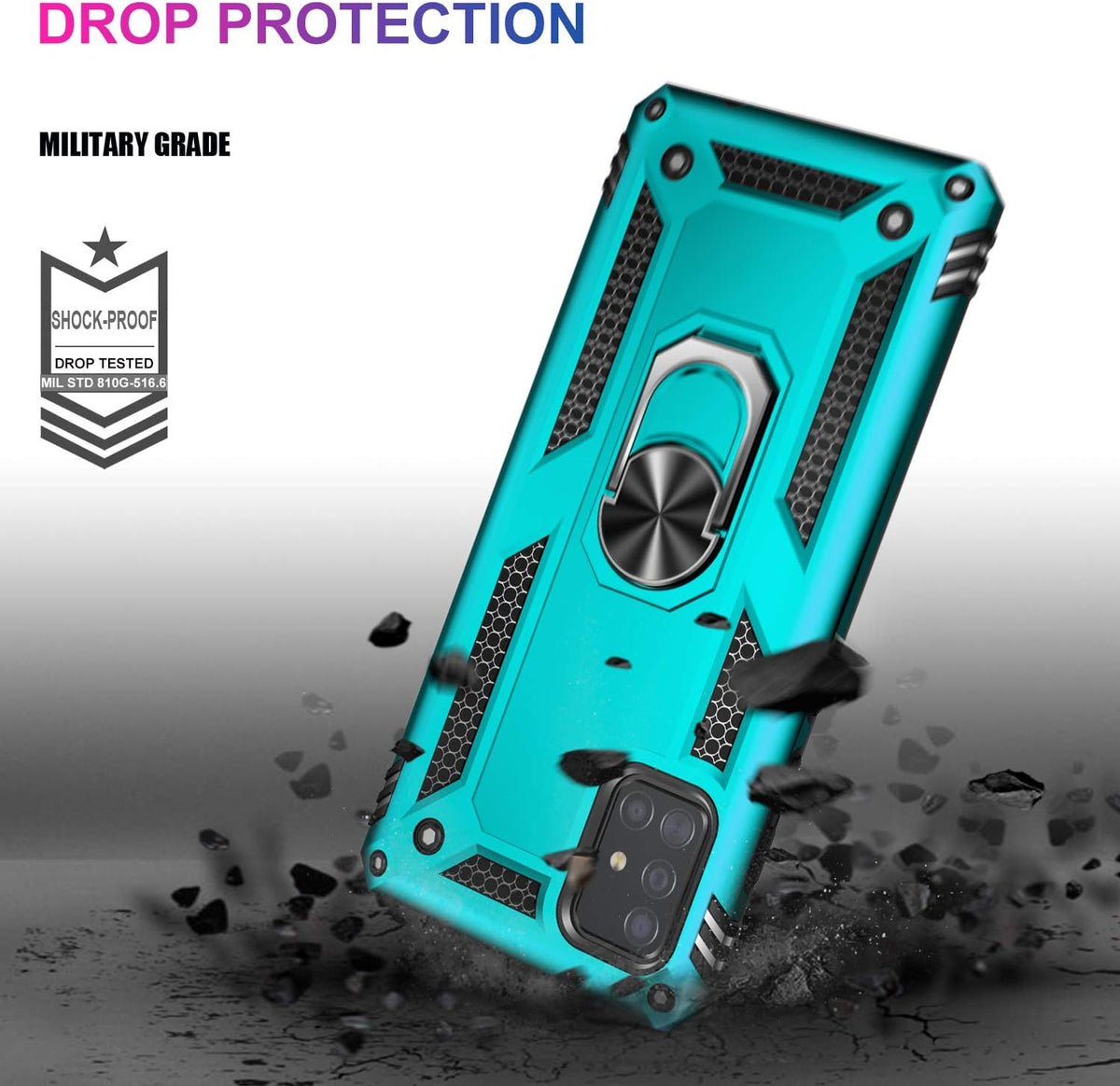 LUMARKE Galaxy A51 4G Case with Screen Protector, Military Grade Protective Phone Cover with Magnetic Ring Kickstand,