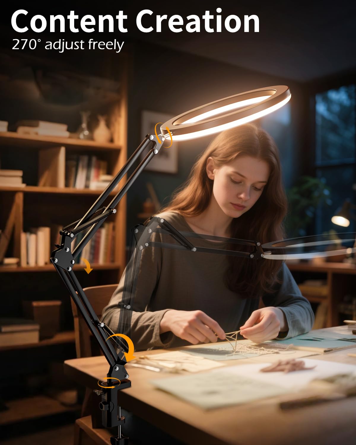 UBeesize 12’’ Overhead Ring Light for Desk with Phone Mount, LED Selfie Light with Adjustable Arm & Clamp, Dimmable Lighting for Video Recording