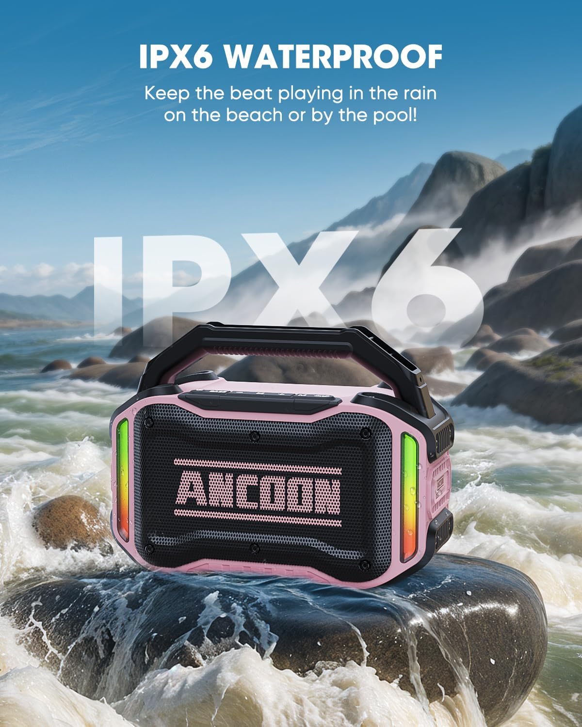 Speakers Bluetooth Wireless: 80W(Peak) Loud Speaker with Bass, 20H Playtime, IPX6 Waterproof, Large Jobsite Speakers for Work, Outdoor, Workshop, Garage, Portable Speaker with TWS (Pink)