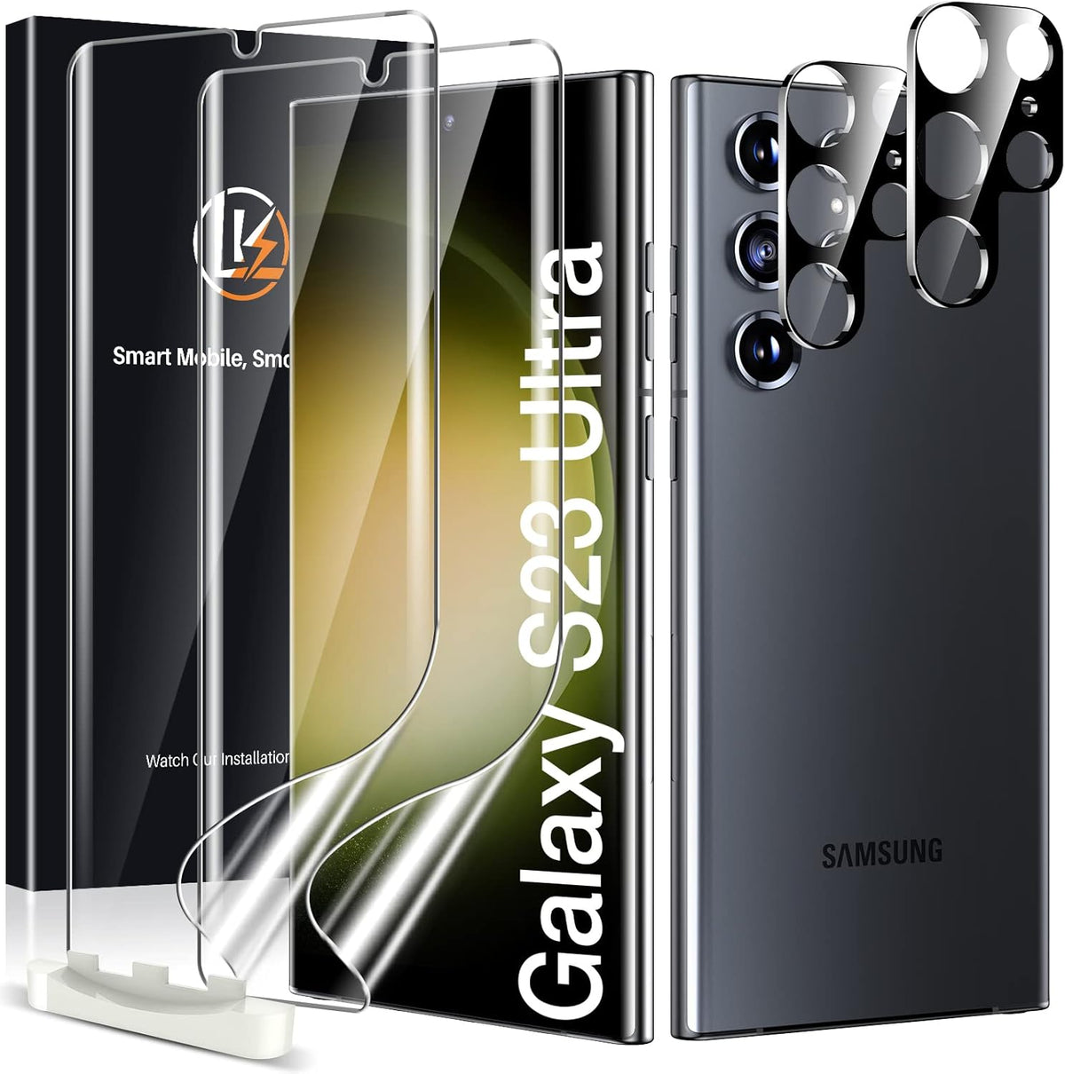 Samsung Galaxy S23 Ultra Screen Protector 2 Pack [Soft TPU Film] + 2 Pack Camera Lens Protector [Touch Sensitive] 3D
