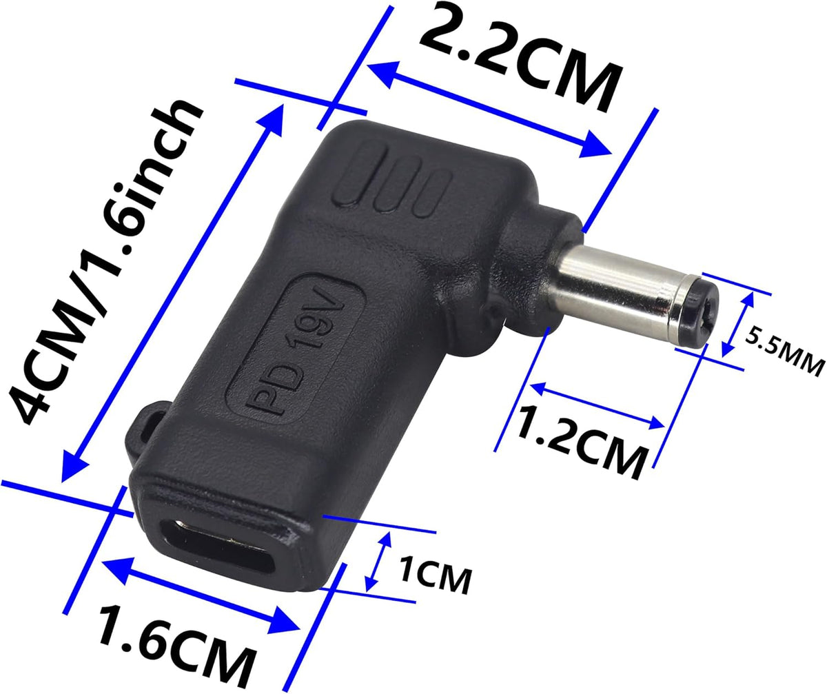 90W PD Type C to DC5521 Power Converter USB C to DC 5521 Laptop Charging Adapter 19V 4A Type C Female to DC 5.5 x 2.1mm Male Power Adapter for Studio and Travel [PD-5521]