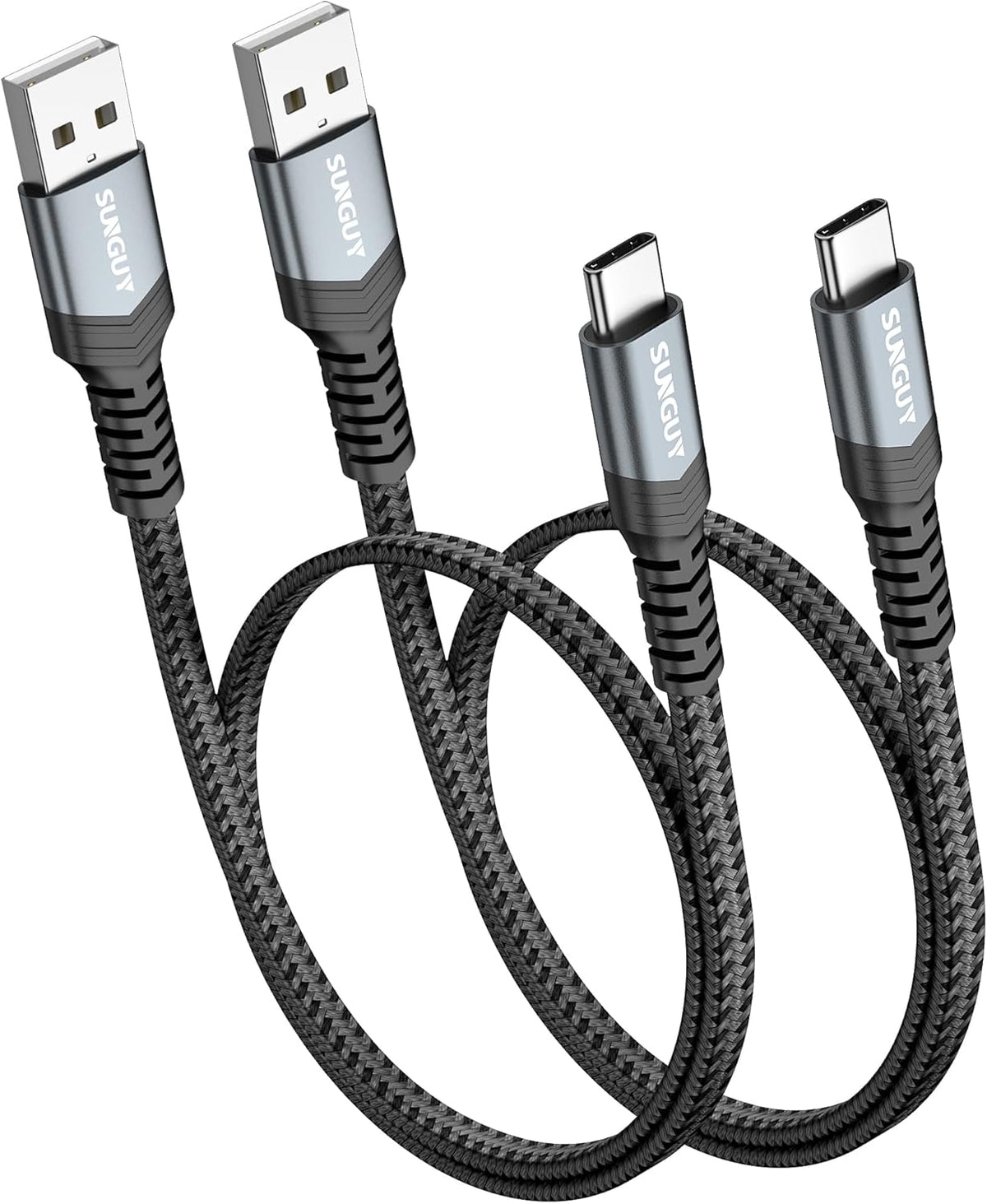 SUNGUY USB C Cable 2FT [2Pack], Flat USB A to USB C Charger Cable 3A Fast Charging Data Transfer Braided for iPhone