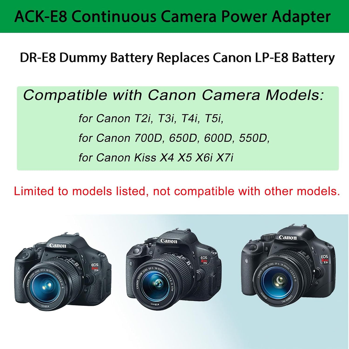 Gonine LP-E8 Dummy ACK-E8 T5i T4i T3i T2i 700D 650D 600D 550D Battery and AC Power Adapter Kit for Canon EOS Rebel