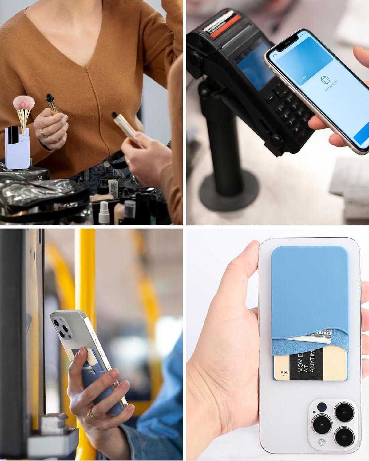 BIAJIYA Card Holder for Back of Phone, Stick-on ID Credit Adhesive Silicone Pouch Wallet for All Smartphones
