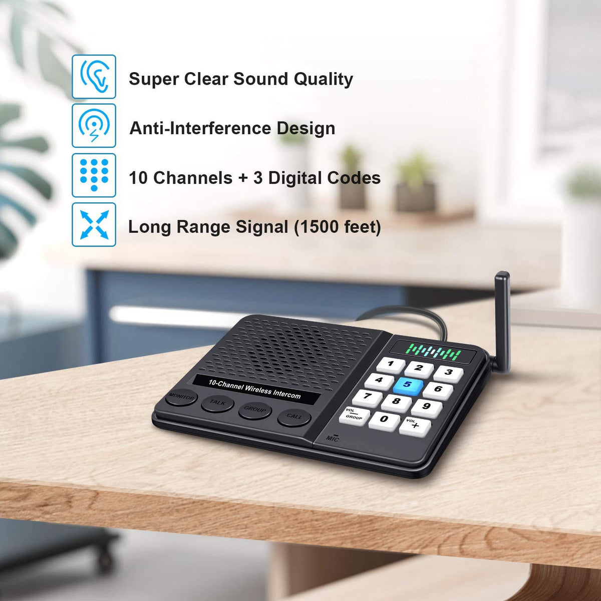 Intercoms Wireless for Home 1 Mile Long Range - GLCON 10 Channel 3 Code Wireless Intercom System for Buiness Office House Elderly - Room to Room Home