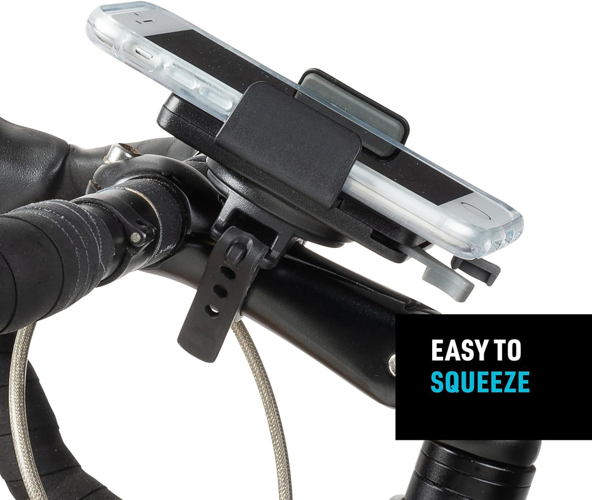 Nite Ize Squeeze Rotating Smartphone Bar Mount - Bike Mount Phone Holder for Handlebars - Phone Holster Accessories - Rotating Phone Holder with Easy-to-Squeeze Levers - Black