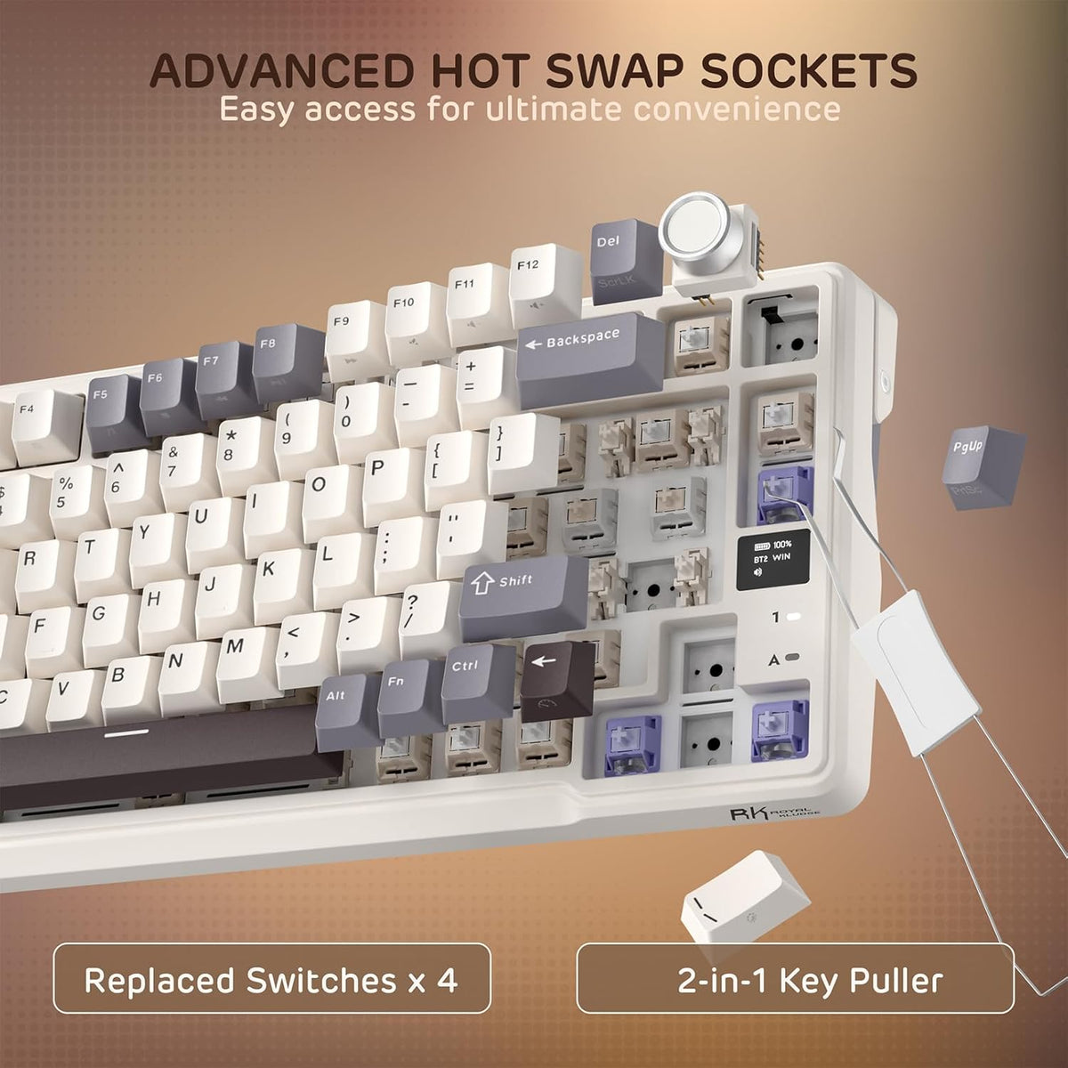 RK ROYAL KLUDGE L98 Wireless Mechanical Keyboard w/Left-Handed Southpaw Design Numpad & Hot Swappable Knob, Tri-Mode 95% Keyboard BT/2.4G/USB-C, Pro Software, Gasket Mount, Massive 8000mAh Battery