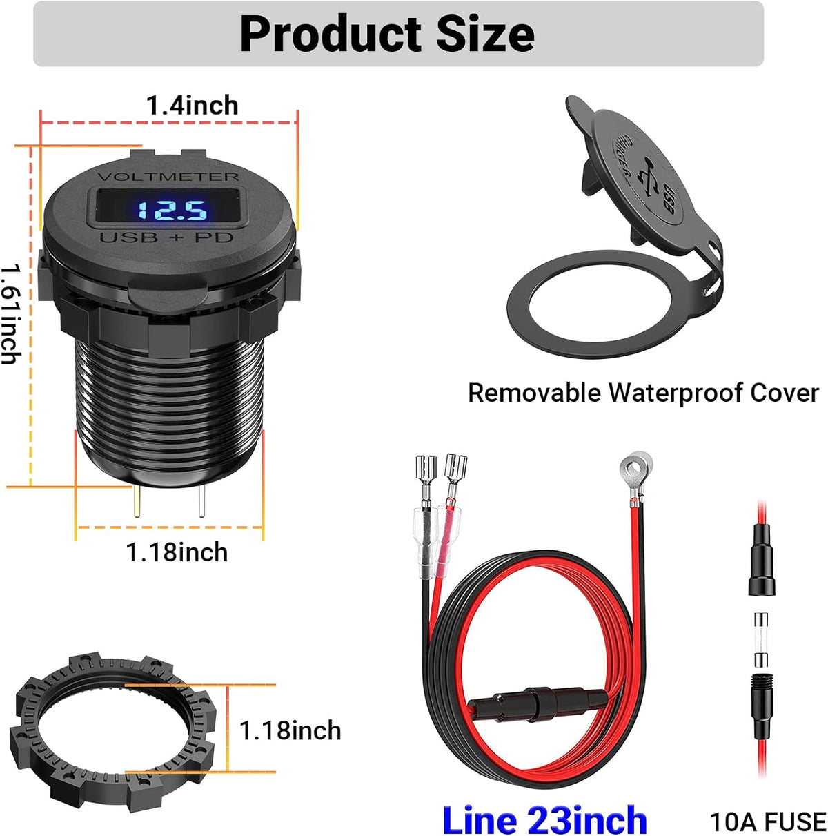 [Upgraded Version] 12V USB Outlet 2 Pack, OUFFUN PD 20W USB-C and 18W QC3.0 Charger Socket with Power Switch for Car