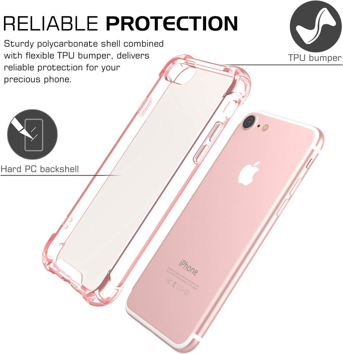 ORIbox Shockproof Case for iPhone SE 2022/2020, Compatible with iPhone 8/7, with 4 Corners Protection (Pink)