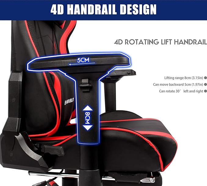 TBQATNTS Gaming Chair with Massage and SpeakersErgonomic Video Gaming Chair with Footrest and Lumbar SupportRGB Racing Gaming Chair Computer Chair for Adults and Teens 400lb.Black