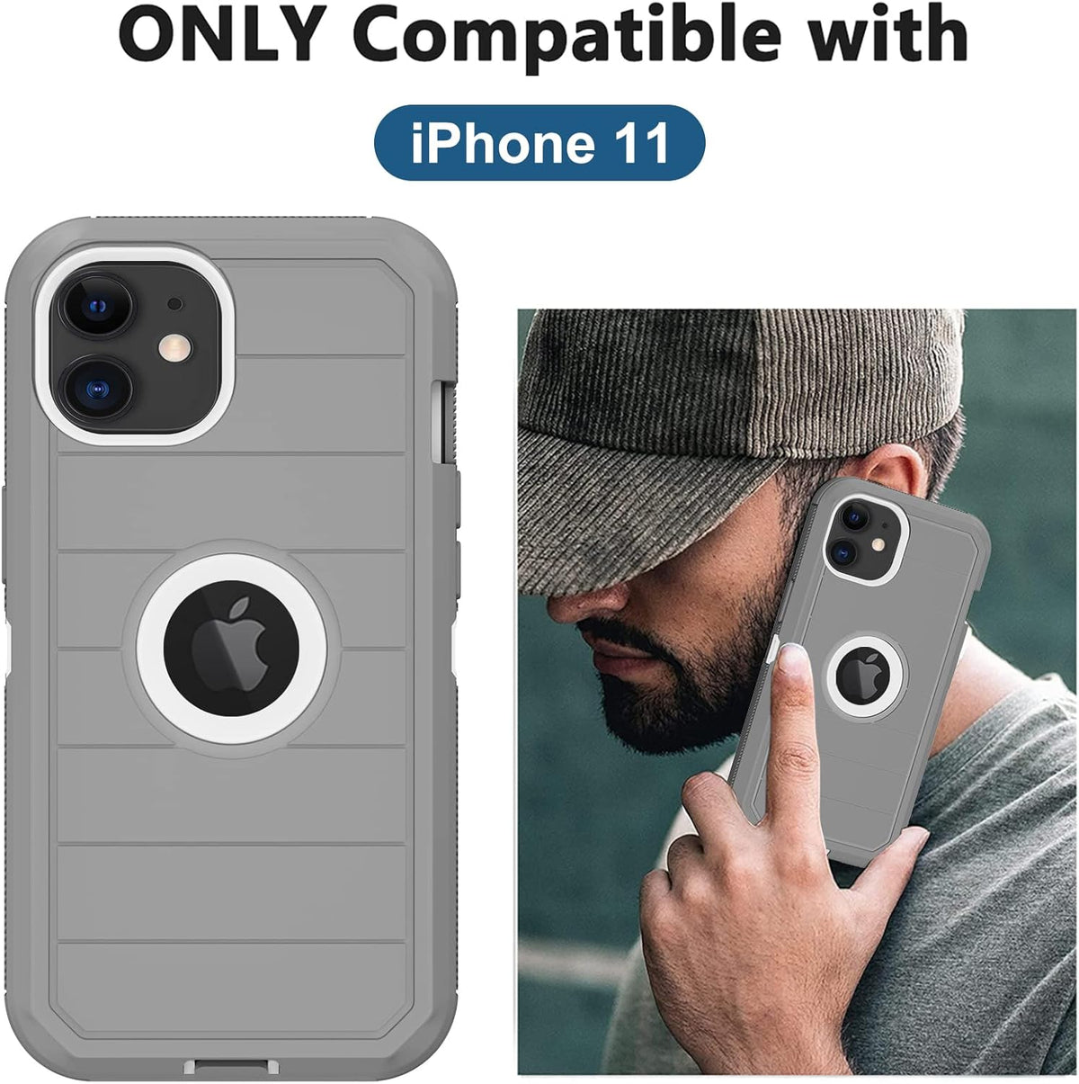 iPhone 11 Case with Built-in Screen Protector, Heavy Duty Drop Protection, Rugged Shockproof Dust Proof Cover