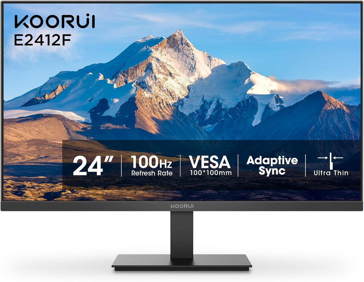 KOORUI 24-inch Computer Monitor Full HD 1920 x 1080p 100Hz VA Display 3000:1 Contrast Ratio with HDMI VGA, Three-Sided Slim Bezels, Freesync, 100 x 100 mm VESA Mountable, Ergonomic Tilt, Black