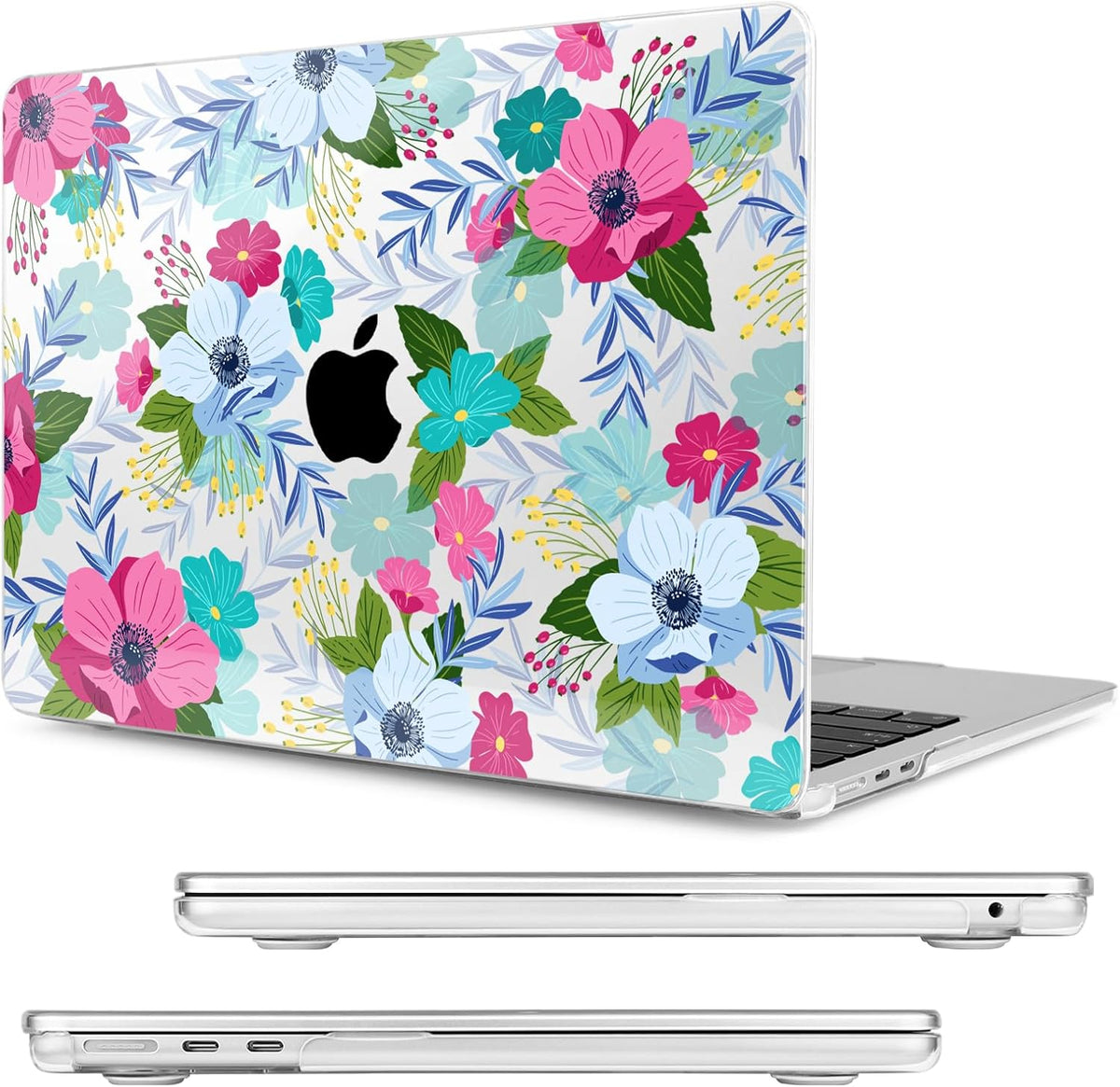 Compatible with MacBook Air 13.6 inch Case, M4 A3240/M3 A3113/M2 A2681 (Released 2025 to 2022), Hard Shell, Keyboard Cover, Screen Protector, Webcam Cover & Type-C Adapter, Colored Flowers