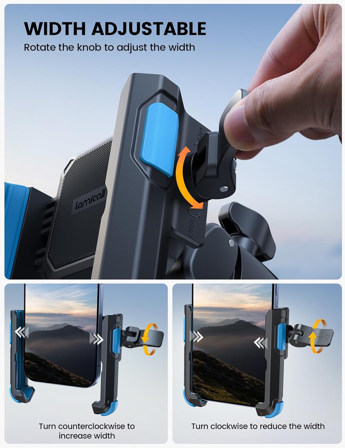 Lamicall Motorcycle Bike Phone Mount - [1s Quick Release] Bike Cell Phone Holder Clip, Bicycle Scooter Handlebar Clamp, for iPhone 16 15 14 Pro Max, Galaxy S25 S24 Ultra, 4.7-7" Phones, Blue