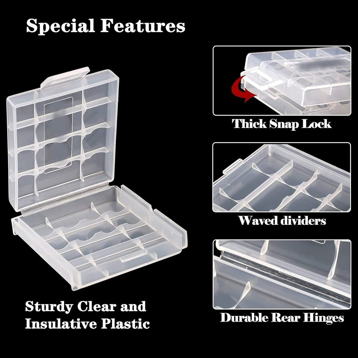 Battery Organizers for AA/AAA, Compact Portable Storage Cases, Insulative Plastic Clear Battery Holders (20 PCS)