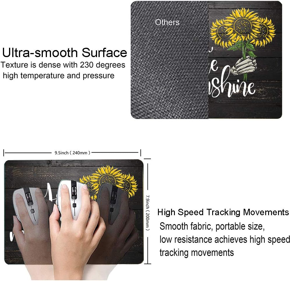 Sunflower 'You Are My Sunshine' Black Wood Gaming Mouse Mat - Square Waterproof Non-Slip Rubber Base Office Laptop Mouse Pad