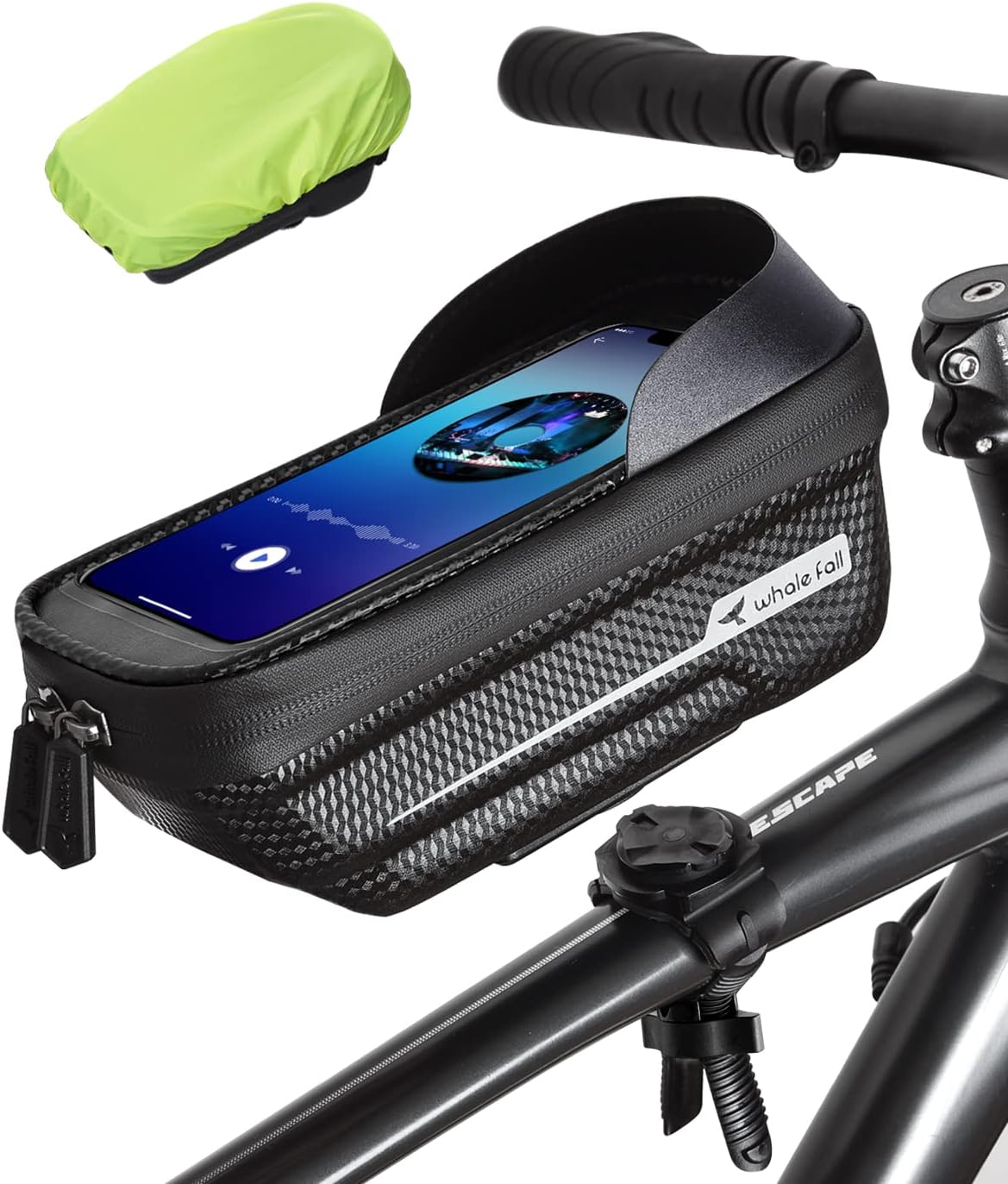 whale fall Quick Release Bike Frame Bag with Hard Shell, Waterproof Phone Mount with 0.25mm Touchscreen, Detachable Cycling Bag for Phones up to 6.9", Fits Road & Mountain Bikes