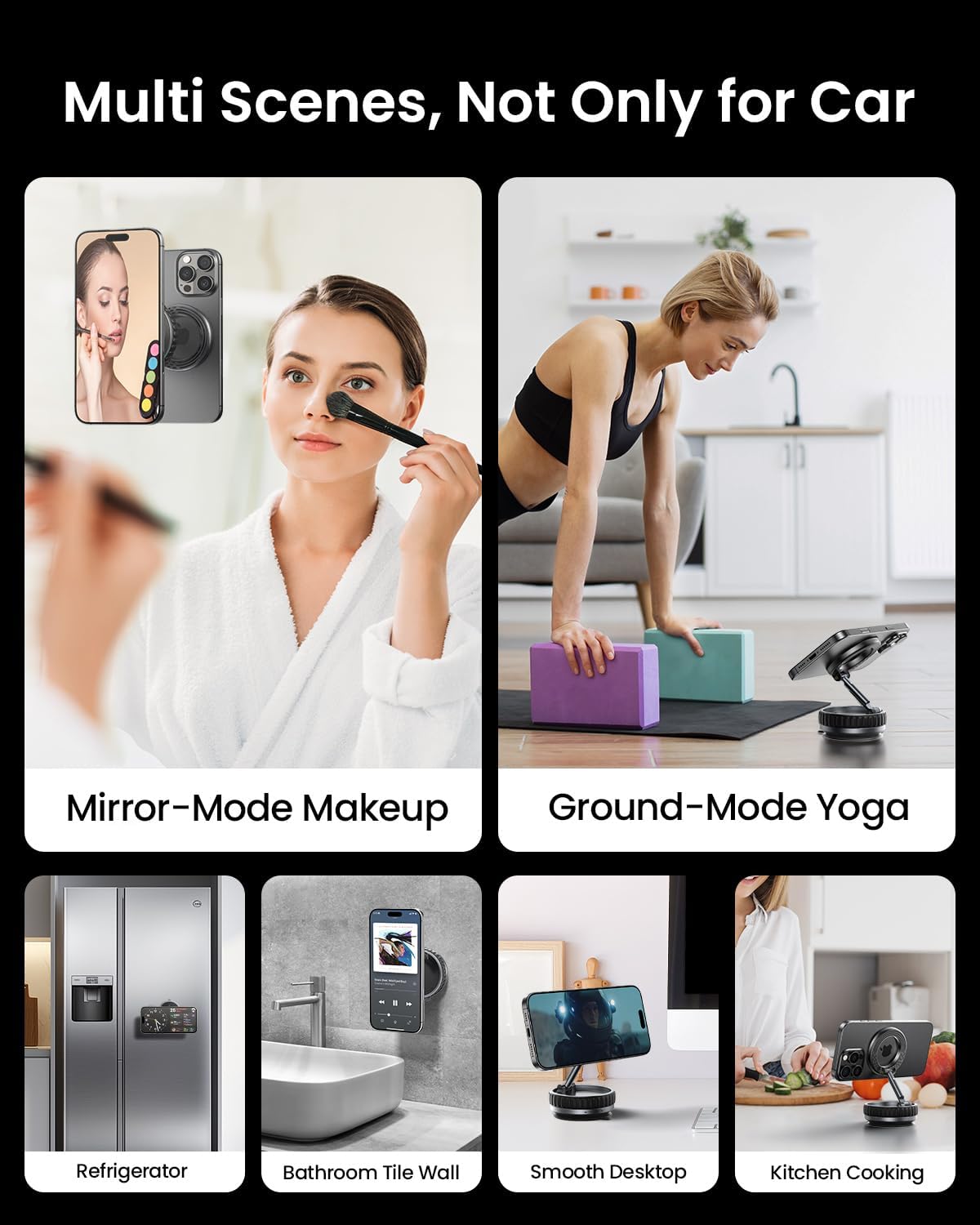 2026 Upgraded Vacuum Suction Cup Phone Mount for Magsafe [109+LBS Strongest Suction], 360° Adjustable Foldable Vacuum Magnetic Phone Holder for Car [24 N55 Stronger Magnets], for iPhone 16/15/14/13/12