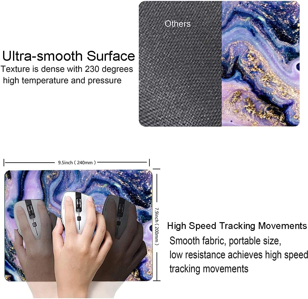 Mouse Pad, Purple Navy Gold Marble Mouse Pad, Premium-Textured Marbling Mouse Mat Square Waterproof Non-Slip Rubber Base Computer Mousepads for Office Laptop Desk