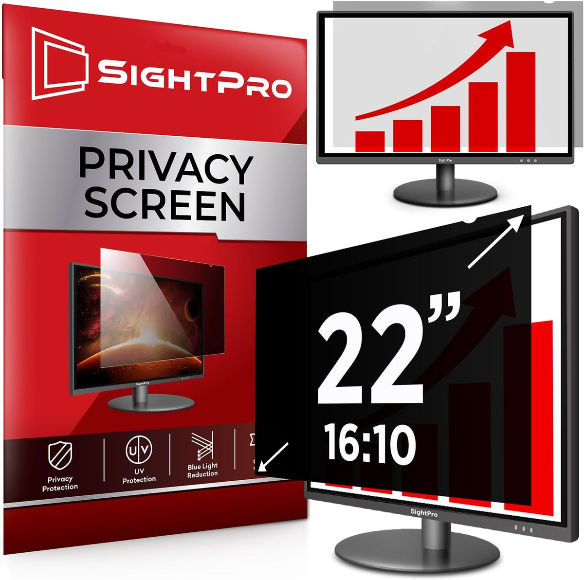 22 Inch 16:10 Computer Privacy Screen Filter for Monitor - Privacy Shield and Anti-Glare Protector