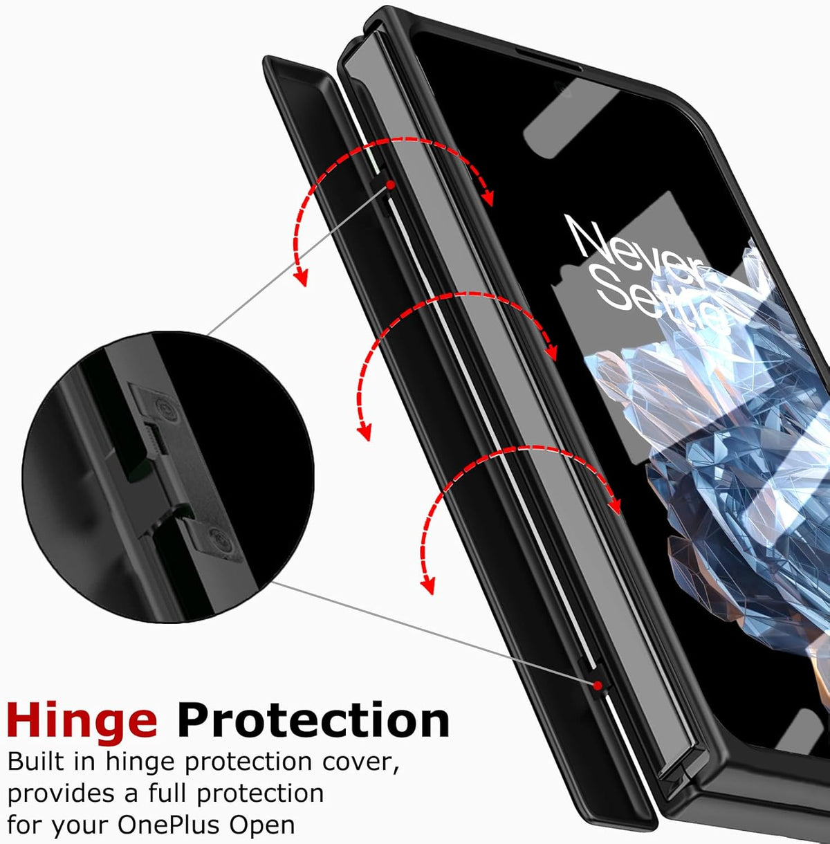 OnePlus Open Case - Slim Hard PC with Hinge Protection, Built-in Screen & Camera Protectors, Kickstand, Black.