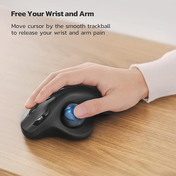 Nulea M501 Wireless Trackball Mouse Rechargeable Ergonomic Easy Thumb Control Precise &amp Smooth Tracking 3 Device Connection (Bluetooth or USB Receiver) Compatible for PC Laptop Mac Windows