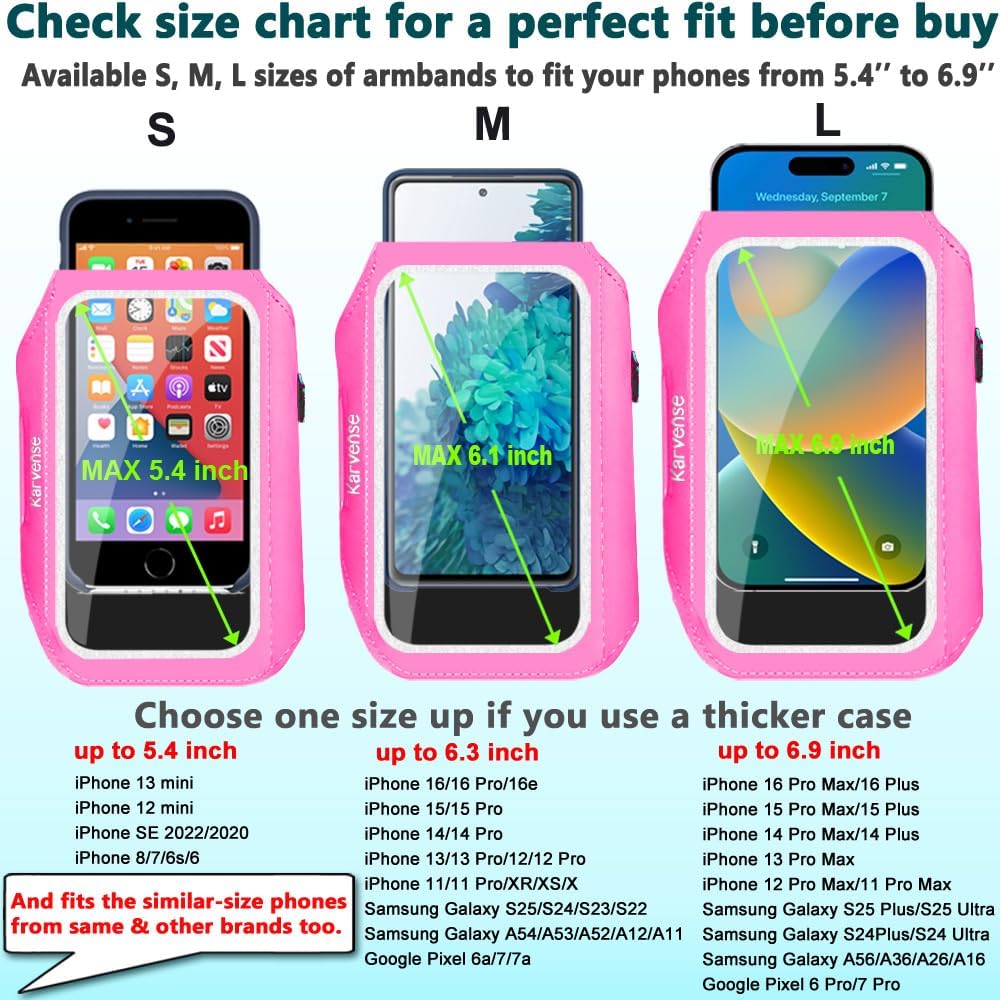 Running Phone Holder, Arm Band for Running for iPhone & Samsung Galaxy, Cell Phone Armband Holder for Walking, Gym, Workout, Men, Women, w/Adjustable Strap & Zipper Pocket (Pink-L)
