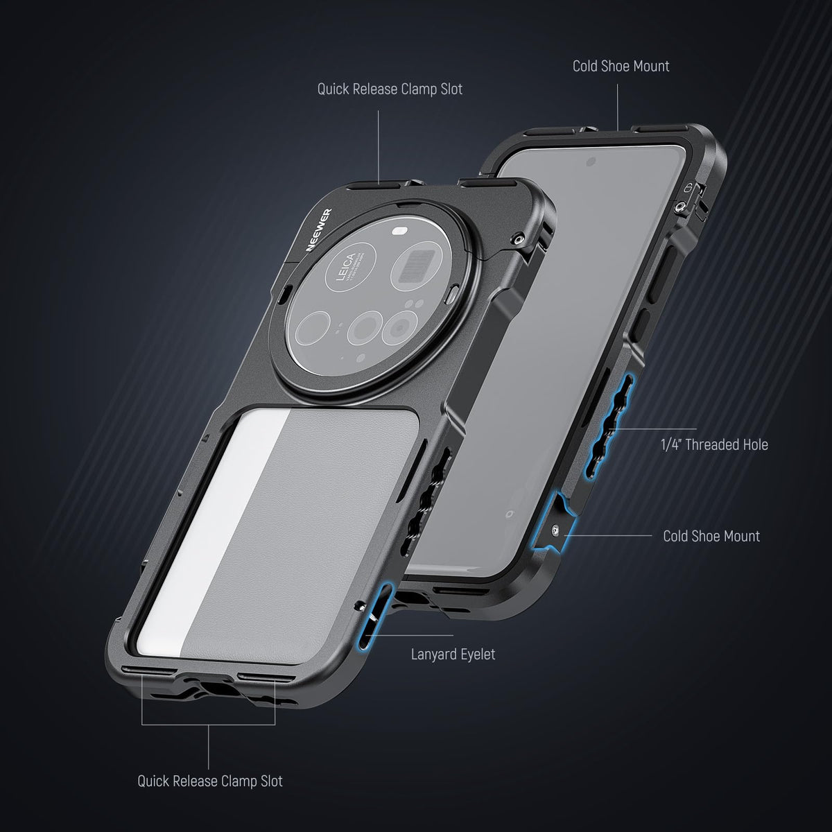 NEEWER 15 Ultra Cage, Quick Release Video Rig Case Phone Stabilizer Holder Compatible with Xiaomi 15 Ultra with 67mm Filter Adapter & 17mm Lens