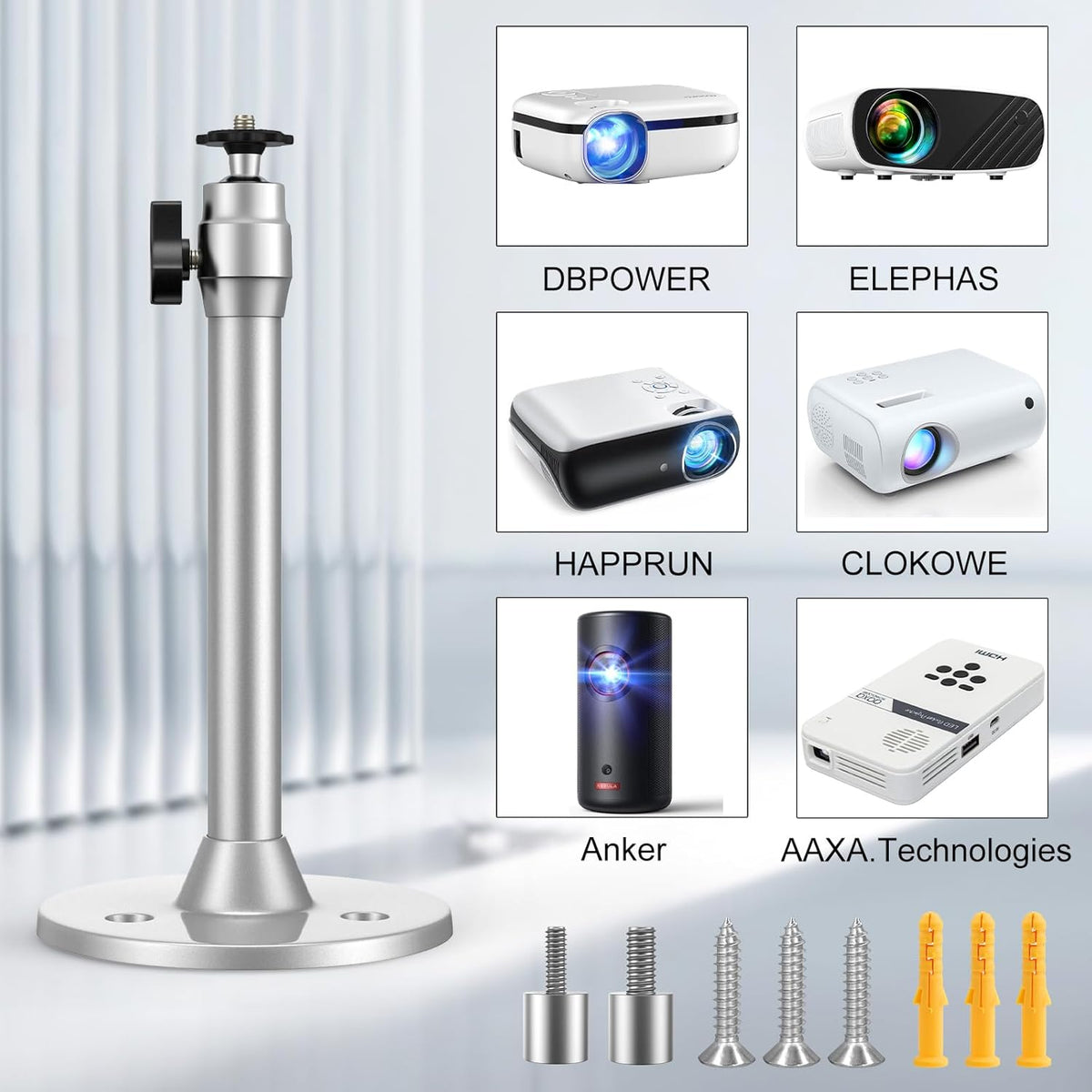 Mini Ceiling Wall Projector Mount Stand Compatible with QKK, DR.J, DBPOWER, Anker, VANKYO, AAXA, Jinhoo, PVO