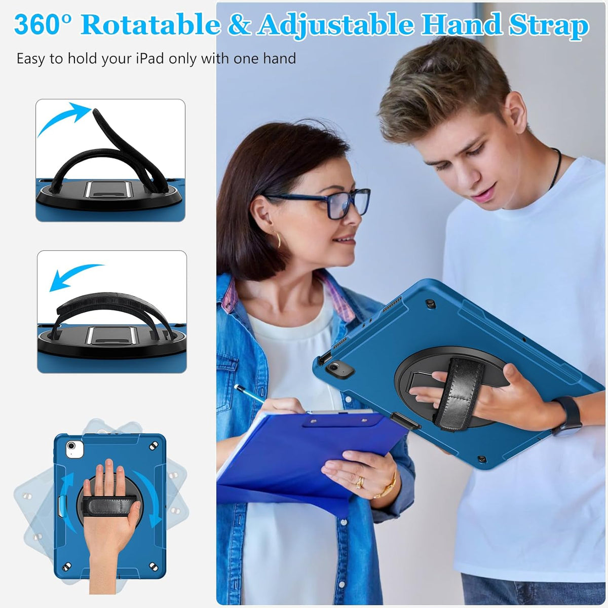 Case for iPad Air 13 Inch M3 2025 & M2 2024: Military Grade Cover for iPad Pro 12.9 6th/5th/4th/3rd Generation W/Screen Protector- Stand- Pencil Holder- Handle- Shoulder Strap- Blue