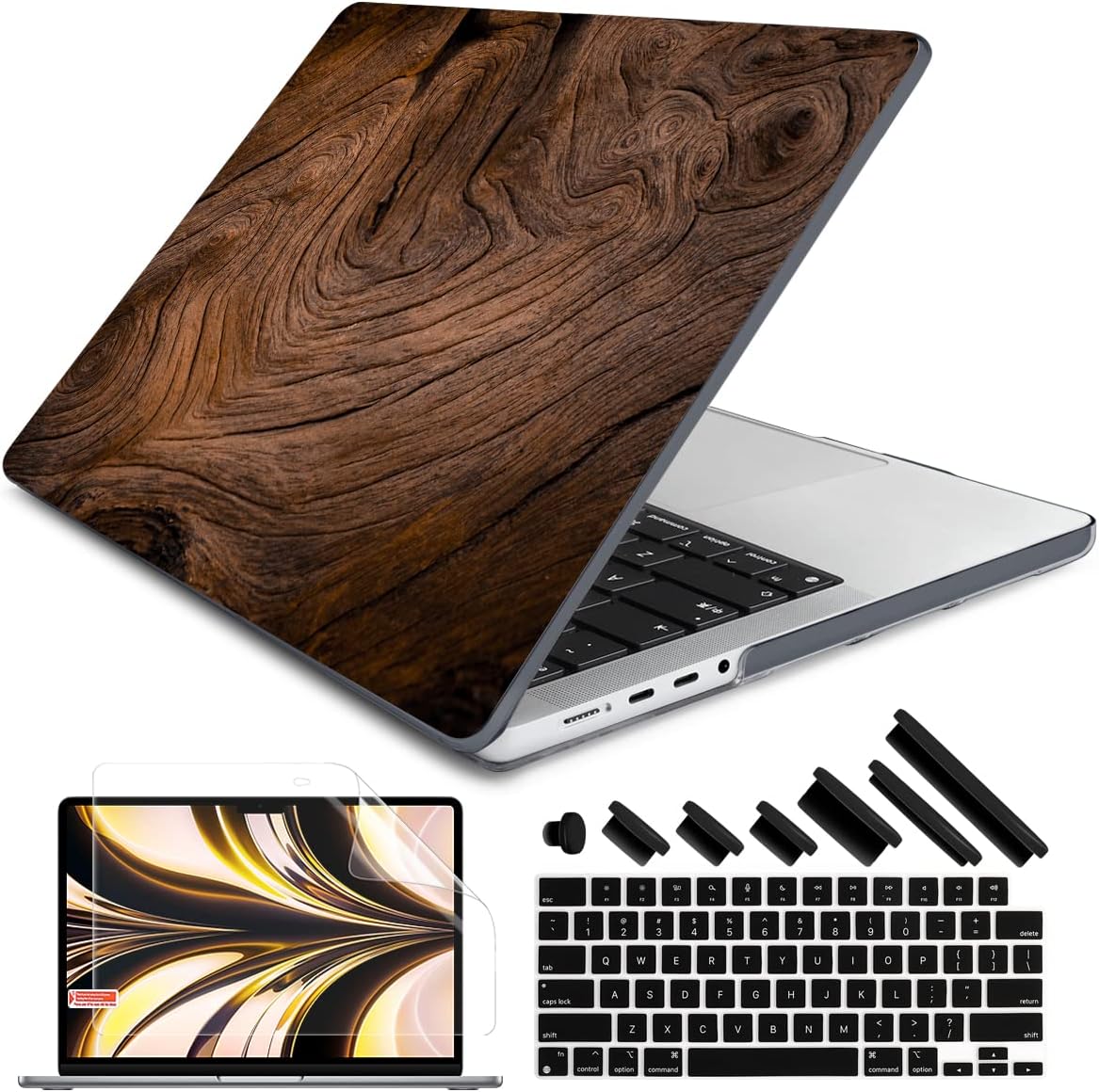 DONGKE for M4 MacBook Pro 16 Inch Case 2024 2023 2021 A3403 A3186 M3 A2991 M2 A2780 M1 A2485 Pro/Max Chip, Plastic Hard Shell Case & Keyboard Cover for Mac Pro 16 with Touch ID, Wood Grain
