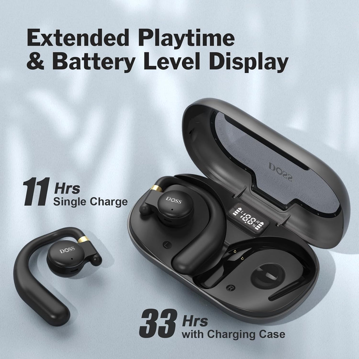 DOSS Open Ear True Wireless Headphones, 30 HRS Playtime, Bluetooth 5.3 Earbuds for Workout