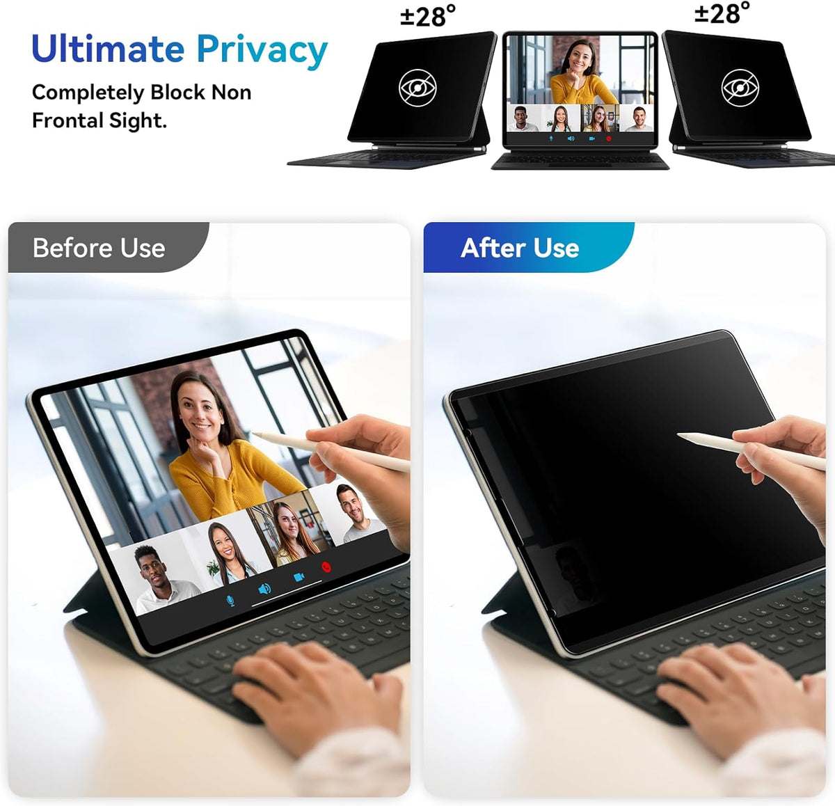 Magnetic Privacy Filter Compatible with iPad Air 6th 11 Inch 2024, Removable Anti Glare Blue Light Privacy Screen Privacy Screen Privacy Screen