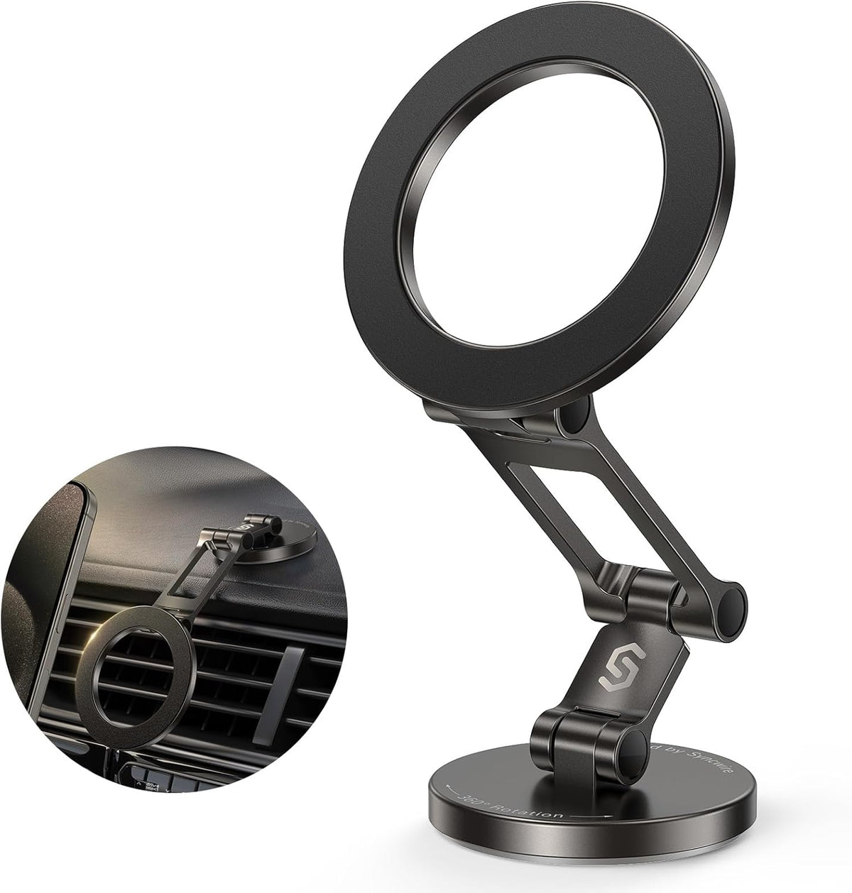 Syncwire Fits MagSafe Car Mount for Car Dash&Tesla Screen[All-Metal] Magnetic Phone Holder, [Flexible Three-axis]360° Rotation Car Mount Strong Magnets Car Phone Holder for iPhone 16 15 14 13 Pro Max