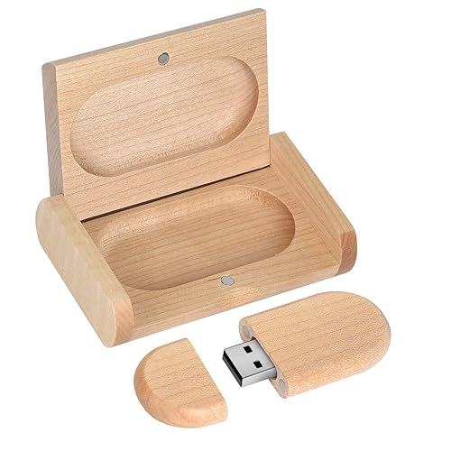 Novelty Wooden USB 2.0 Flash Drive 32GB Data Storage Memory Stick USB Stick Ellipse Pendrive with Wooden Box