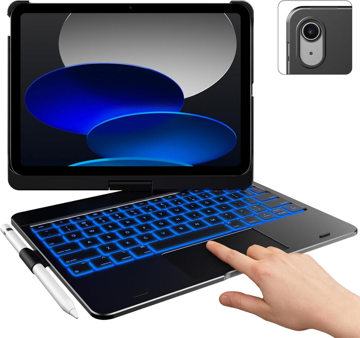 typecase Touch iPad 10th Generation Case with Keyboard (10.9", 2022) and iPad A16 (11th Gen, 2025) – 360° Rotatable, 11-Color Backlit, Multi-Touch Trackpad, Thin & Light (Black)