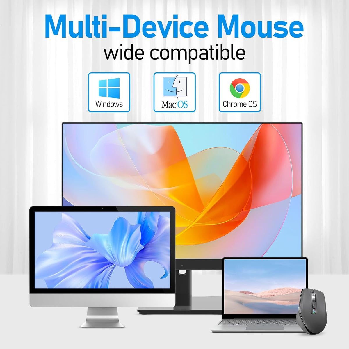 INFINMIND 4-Level Wireless Side Scroll Mouse with Multi-Device, Ergonomic Computer Mice with Smart Flying Scroll, Quiet