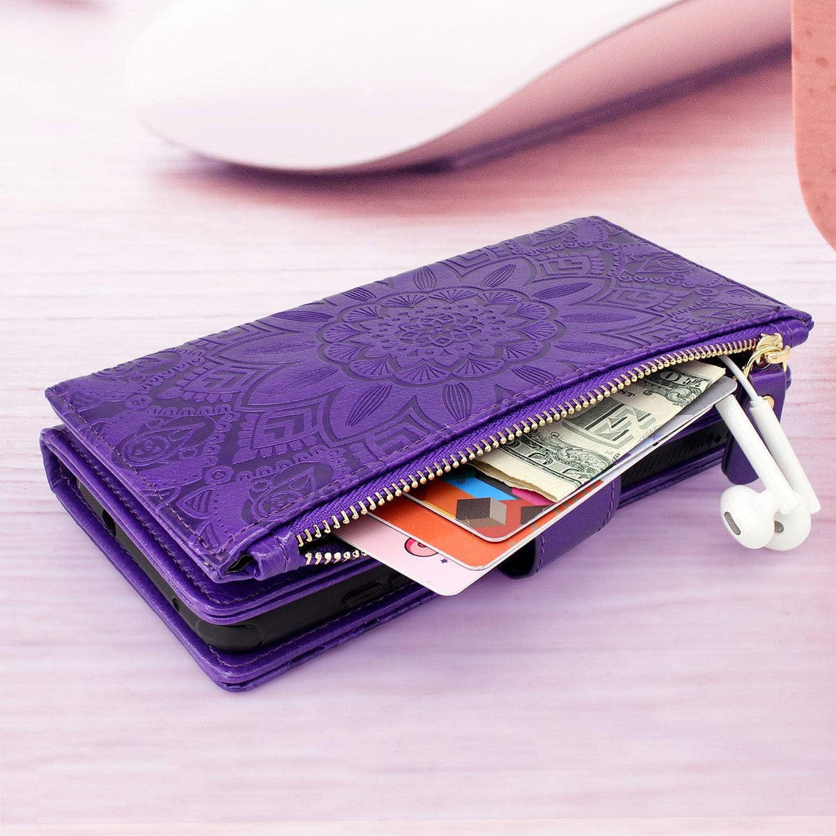 Harryshell Detachable Magnetic Zipper Wallet Case for Samsung Galaxy S20 FE 5G - Floral Leather Case with 12 Card Slots