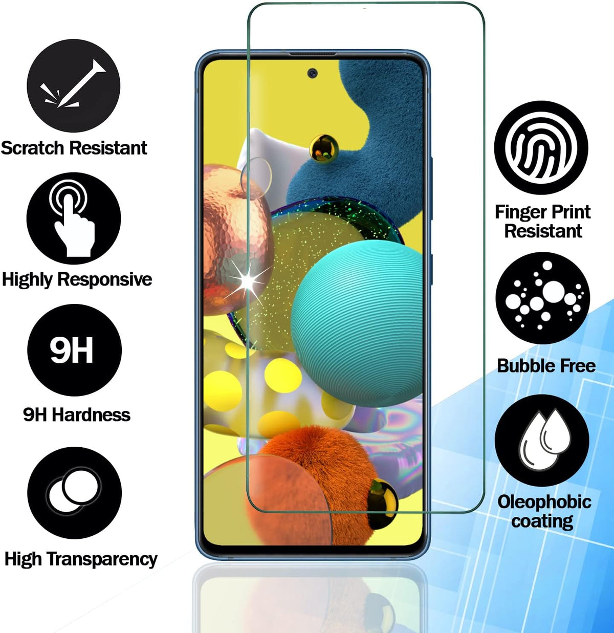 Samsung Galaxy A71 4G/5G/5G UW/A81/Note 10 Lite Screen Protector [4-Pack] - 0.33mm Tempered Glass, Anti-Scratch,