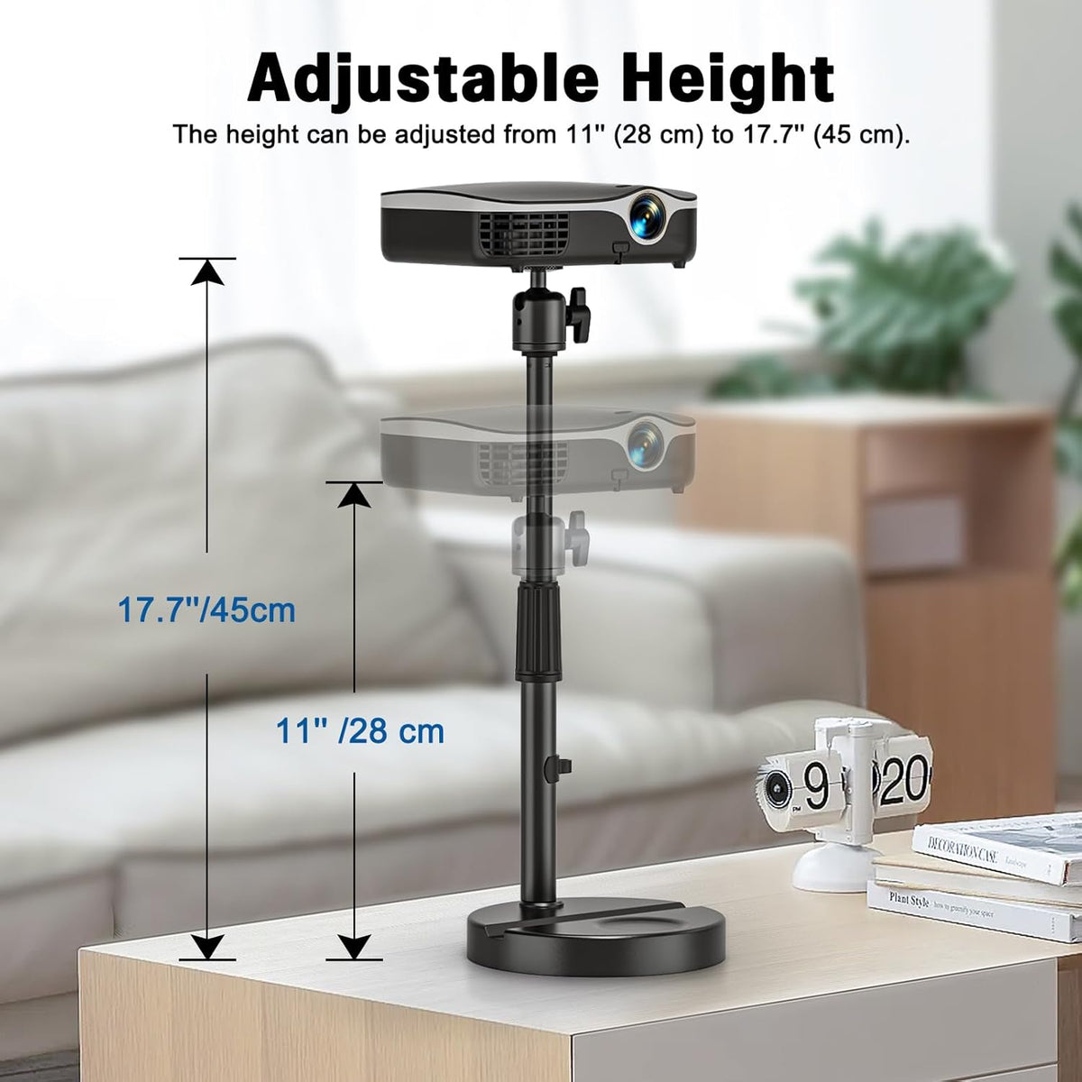 11" 17.7" 1/4" 360 Desktop Projector Stand Table, - Extendable Height Stand with Heavy-duty Base and Ball Head