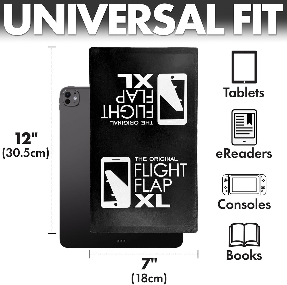 Airplane Tablet Holder, Extra Large 12x7” Flexible Cell Phone and Tablet Holder, Folding Cellphone Stand for Desk, Kindle, Bed, Long Flight Travel Accessories, Plane Essentials (Black)